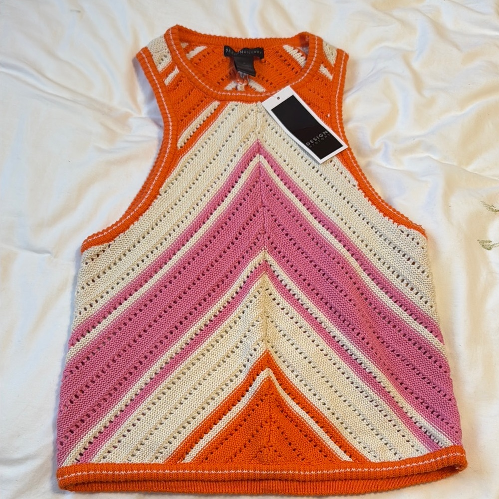 Design History Orange and Pink Knit Top